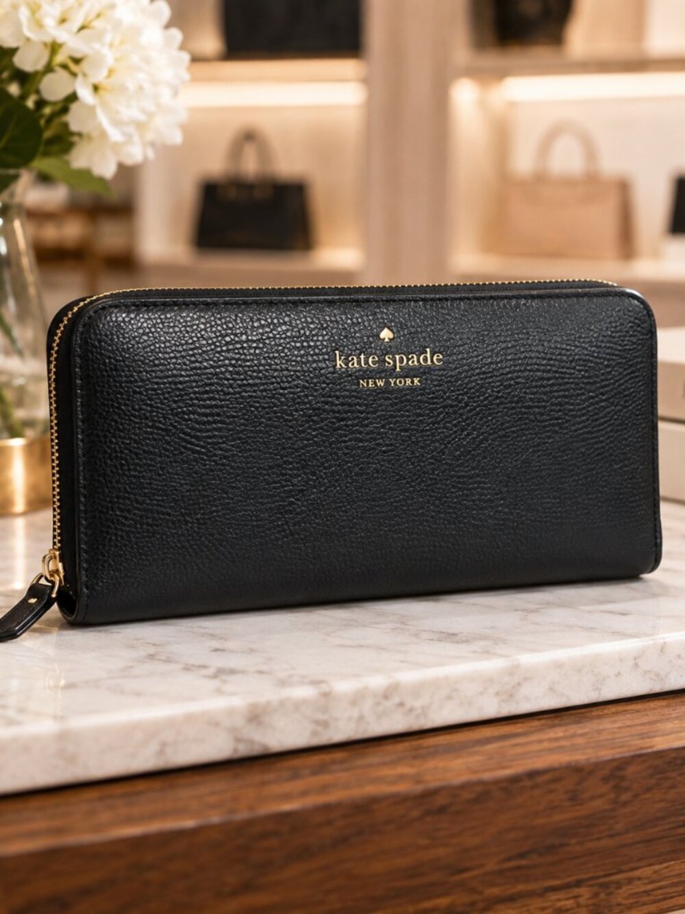Kate Spade New York Refined Grain Leather Snap Wallet Black NWT